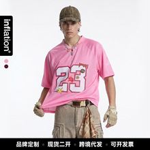 捷展男装|数码印花运动网洞球衣夏季新品潮牌个性网洞V领短袖T恤