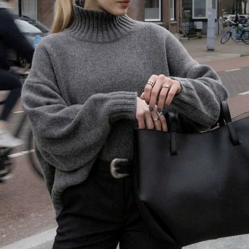 Classic Women's Half-high Neck Sweater Soft Knitted Pullover_voghion.com