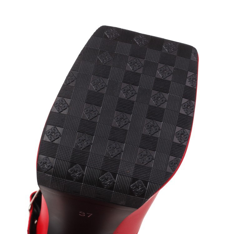 New square head double buckle love splicing single shoes waterproof platform thick high heel women's shoes_voghion.com