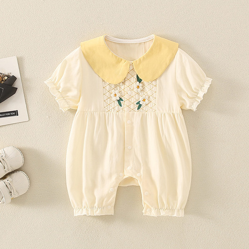 Baby Summer One-Piece Suit New Pure Cotton Diaper Suit Short Sleeve Thin Ladylike Cute Baby Outfit