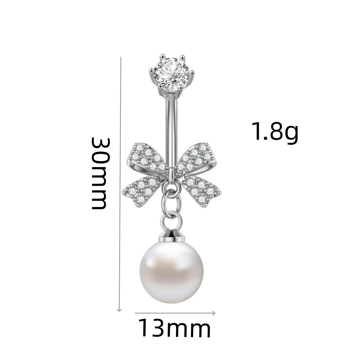 Simple Full Zircon Bow Pearl Belly Button Ring - Gold Ball, Copper Base, Summer 2025 detail image 9