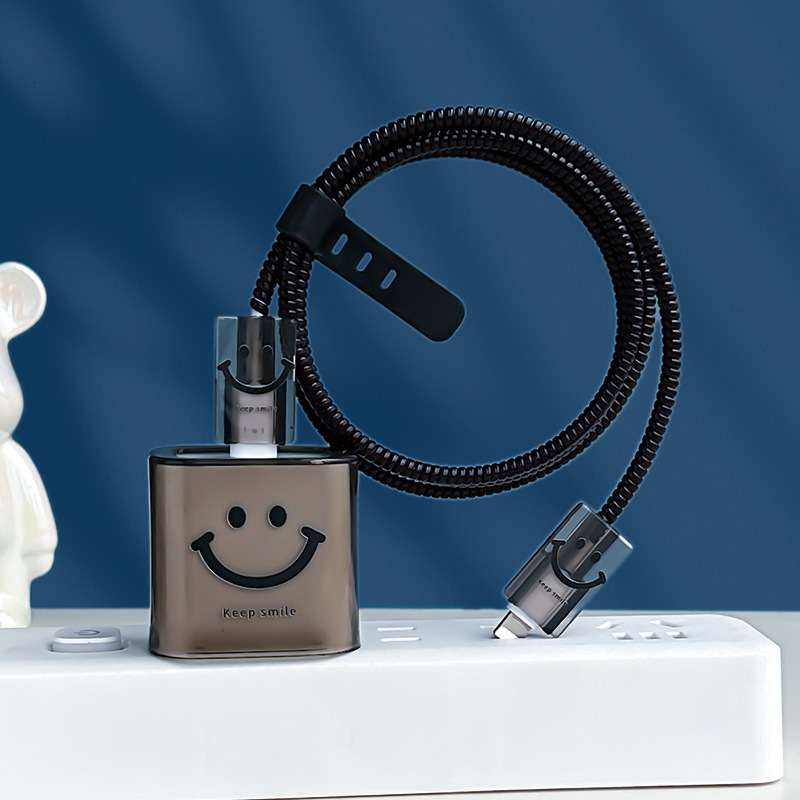 Aplicable a Apple Charger Cover 20w Carga rápida cabeza de carga de cable de datos picador de cable negro LUKY sonriente cara