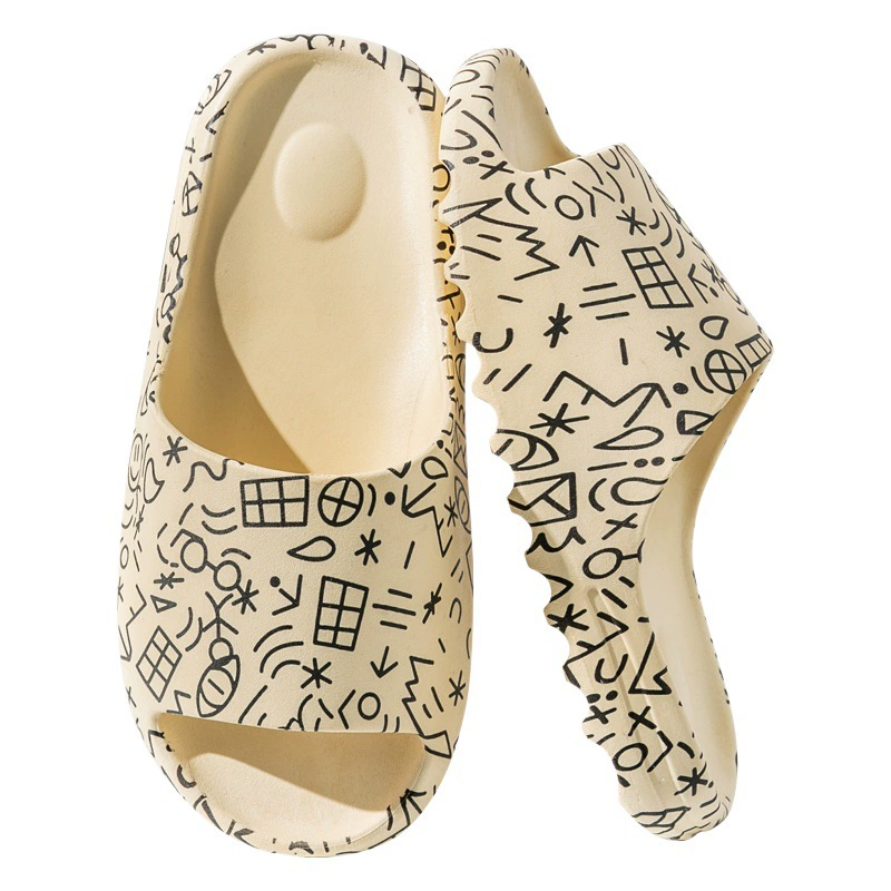 Кокосовые тапочки Модные сандалии с граффити в новом стиле и тапочки Домашняя и уличная одежда Женские летние сандалии в стиле интернет-знаменитостей Модные сандалии без шнуровки