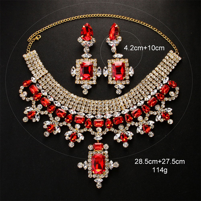 Aliexpress Fire exagerado conjunto de joyería de diamante collaría de moda aretes accesorios conjunto de joyería