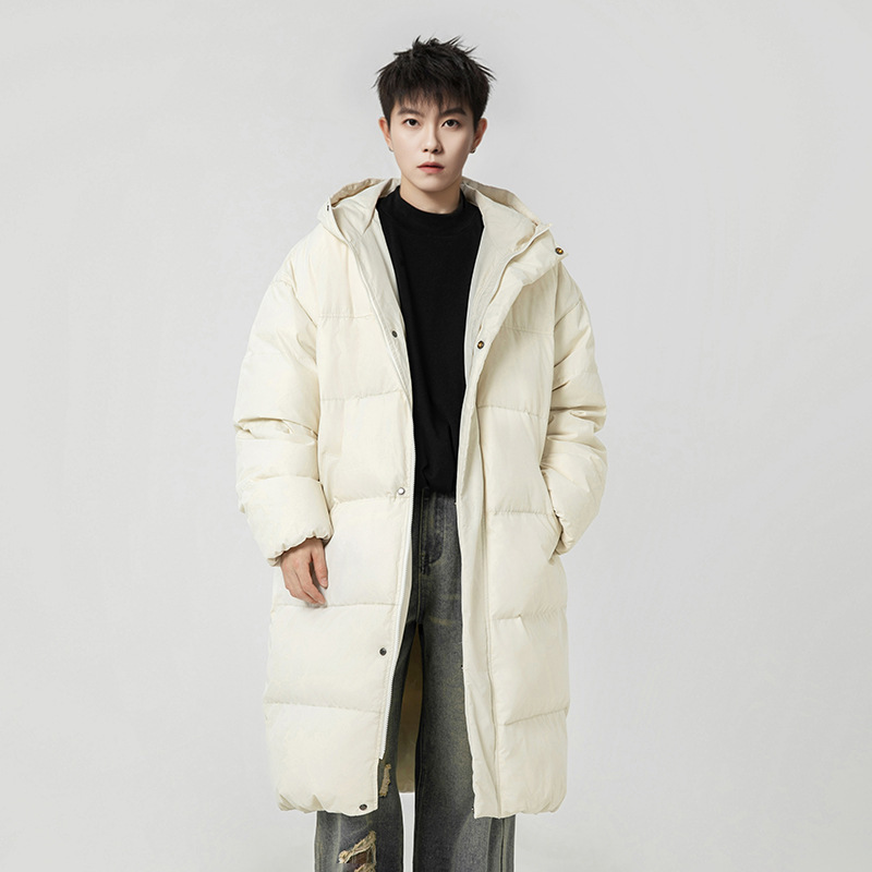 Thickened Warm Mid-Length Cotton Jacket for Men in Winter, Water-Repellent Trendy Brand Hooded Cotton Coat, Over-The-Knee Cotton Padded Jacket Q Thickened Warm Mid-Length Cotton Jacket for Men in Winter, Water-Repellent Trendy Brand Hooded Cotton Coat, Over-The-Knee Cotton Padded Jacket Q