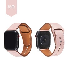 適用蘋果手表iwatch7表帶真皮Apple Watch瘋馬紋牛皮鉚釘款表帶