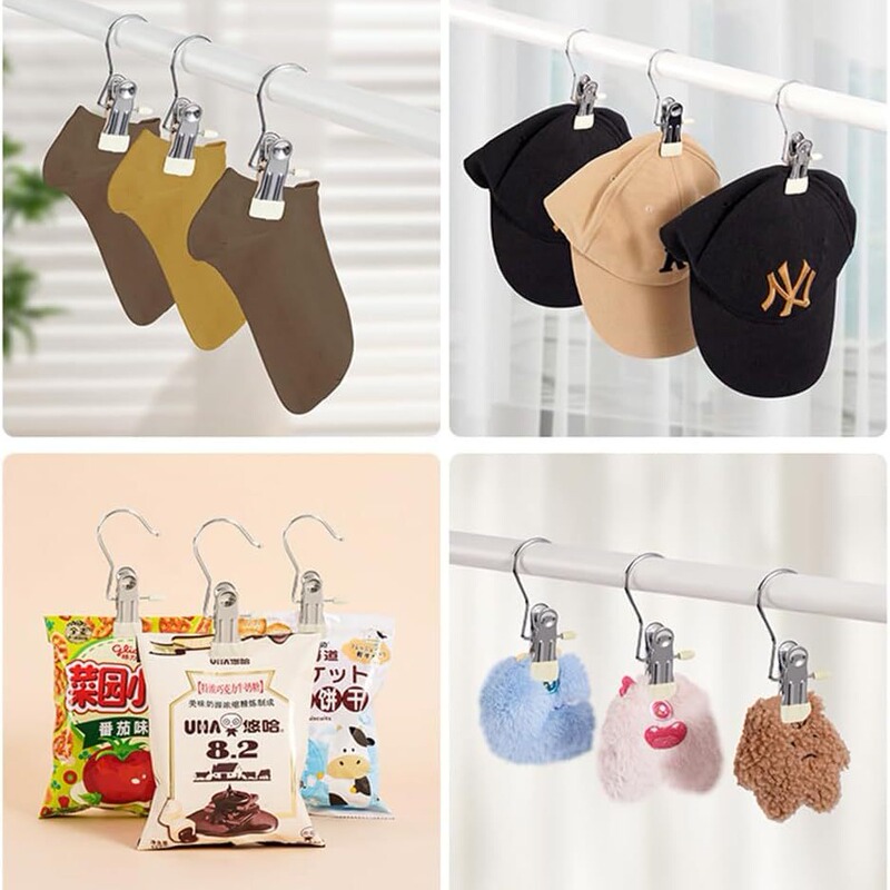 Stainless Steel 3-Shaped Clip Hook, Sock Clip, Hat Clip, Display Sample Clip, Multi-Functional, Traceless, Non-Slip Storage Clip