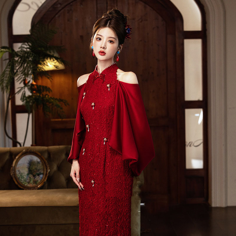 Cheongsam trajes de brindis de otoño 2025 nuevo rojo nuevo estilo chino mejorado compromiso ropa de banquete de moda retro image 2
