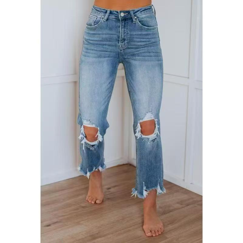 Women's Clothing Skinny Cropped Jeans Ripped Denim Trendy Distressed Casual American Style Spring New 2026_ecoleips.com