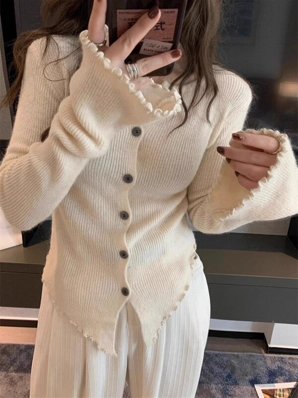 灰色不规则针织打底衫女秋冬新款设计感小众修身显瘦收腰内搭上衣|undefined