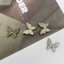 气质镶钻合金蝴蝶配件珍珠配饰手工发夹服饰包包DIY辅料耳钉材料