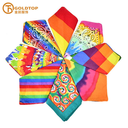 All-cotton 54cm European and American style sports outdoor square scarf retro rainbow cashew flower headscarf with printed logo cycling headscarf
