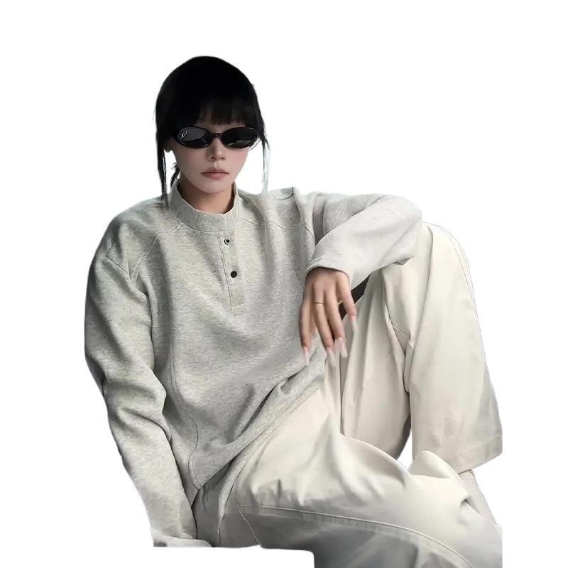 亨利领正肩卫衣男秋季cleanfit美式解构拼接设计感长袖T恤打底衫|undefined