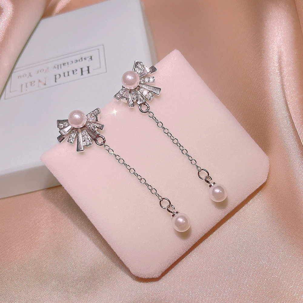 Set, one size ring from pearl with tassels, necklace, chain, 3 piece set, internet celebrity