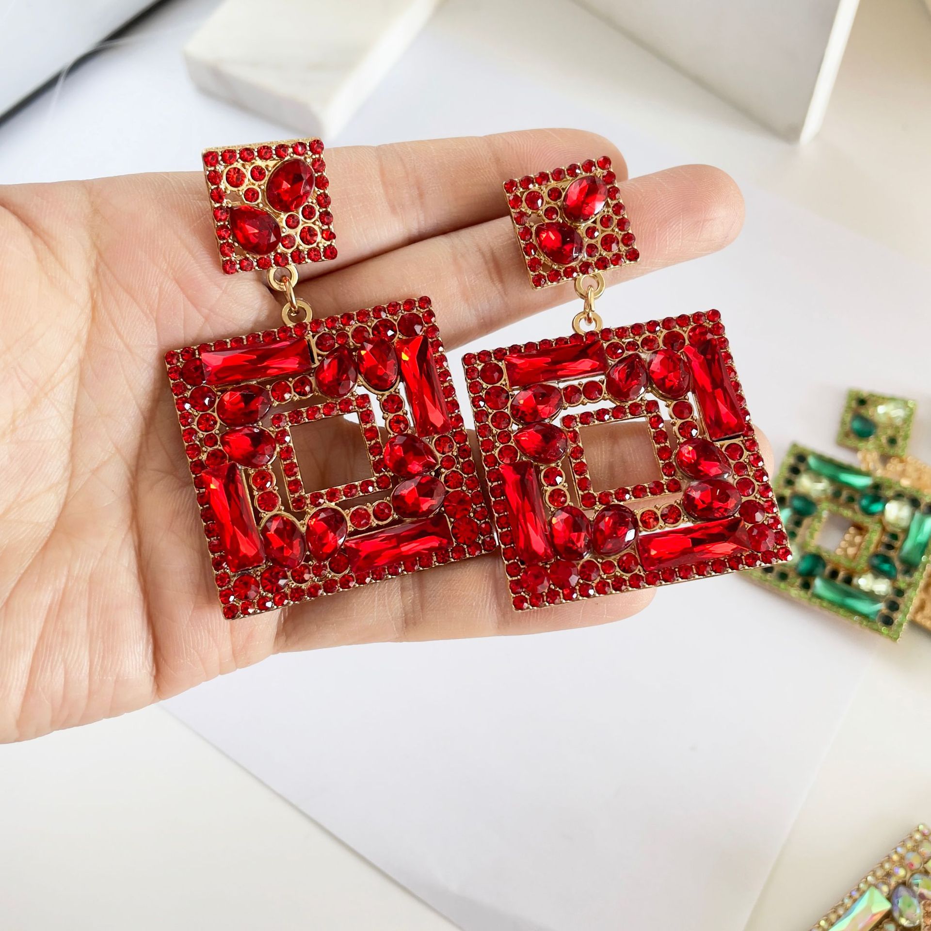 Fashion Square Mixed materials Inlay Artificial Diamond Womenu0027S Drop Earrings 1 Pair