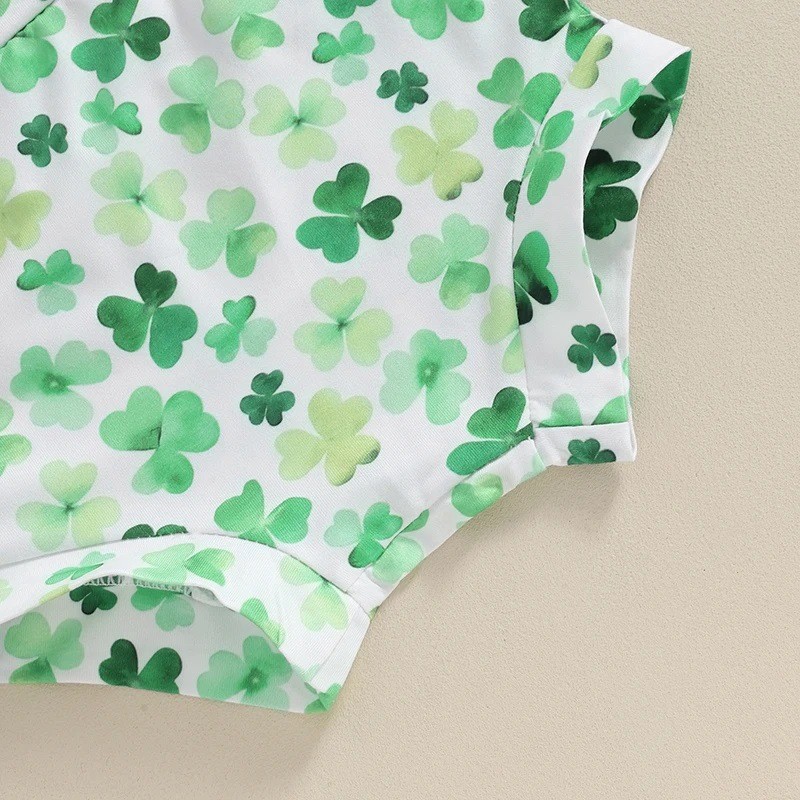 St. Patrick Pastoral Four Leaf Clover Cotton Baby Clothing Sets display picture 8