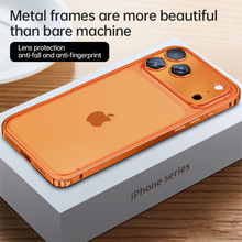 跨境适用ipnone17promax金属边框手机壳苹果16带镜头膜15保护套14