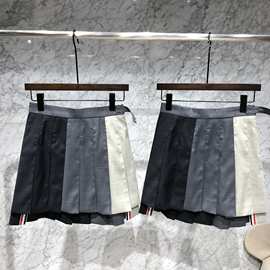 21SS tb风格短裙 精仿羊毛拼色百褶裙 三色灰半裙 春夏 学院