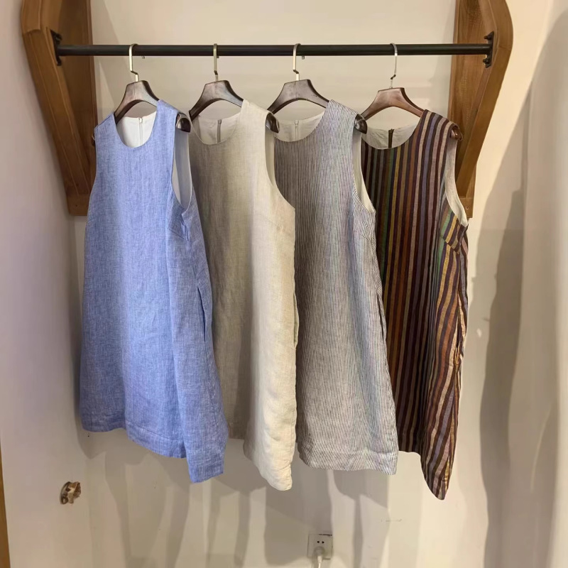 Japanese-Style Linen Sleeveless Mid-Length Top for Women, New Summer Vintage Artistic Versatile Pullover Shirt for Women