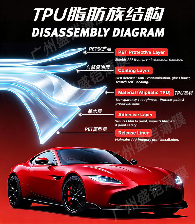 Imported TPU car invisible protective film, self-healing, full car paint protection film, anti-scratch, transparent, brightening film