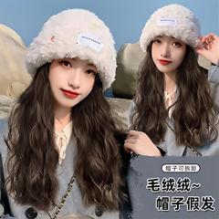 Hollywood star wig hat ear warmer warm knitting hat small face showing fisherman hat autumn winter rabbit fur hat fur lined hat