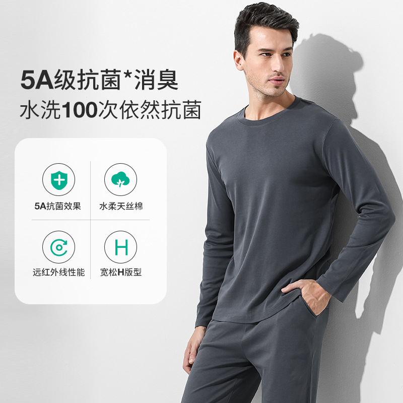 Agua suave algodón de seda otoño y invierno para hombres pijama conjunto delgado fondo de color sólido pantalones de manga larga ropa de hogar en stock