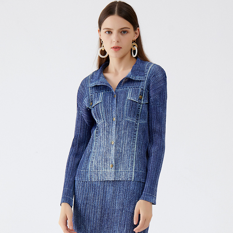 Miyake Denim Women's Korean Style Denim Shirt Women's Spring Thin Top Slim Skirt Net Red Outer Suit Women