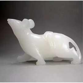 天然玉石老鼠十二生肖摆件白玉鼠招财风水玉质细润工艺品玄关礼品