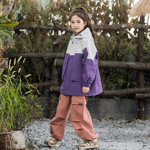 Girls' Jackets Spring and Autumn 2024 New Girls' Autumn Hooded Clothes Children's Autumn Windproof Tops