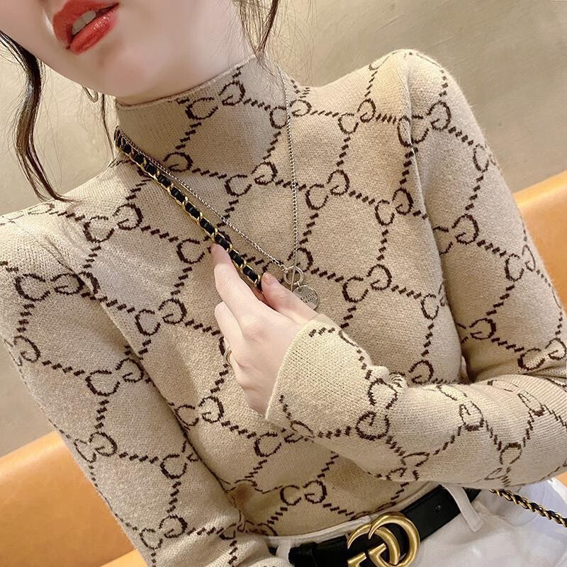 【Brand Selection】Women's Pullover Knit Sweater with Half Turtleneck, Elegant Inner Layer for Moms, Plus Size Thickened Base Shirt