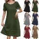 2025 Summer Wish Amazon eBay New Fashion Casual Cotton Linen Loose Solid Color Short Sleeve V-Neck dress