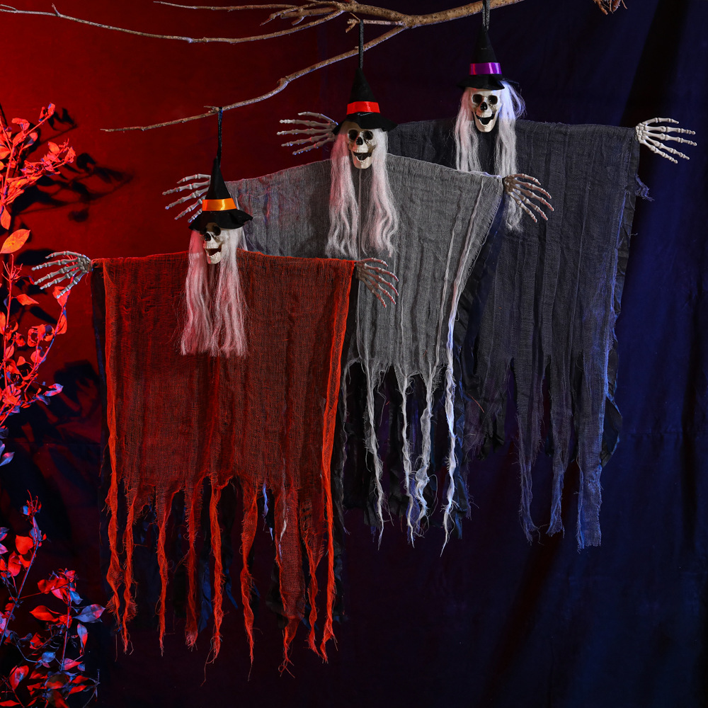Transfronterizo nuevo colgante de Halloween fantasma cráneo gasa colgante Cámara fantasma casa embrujada Decoración Accesorios horror cráneo
