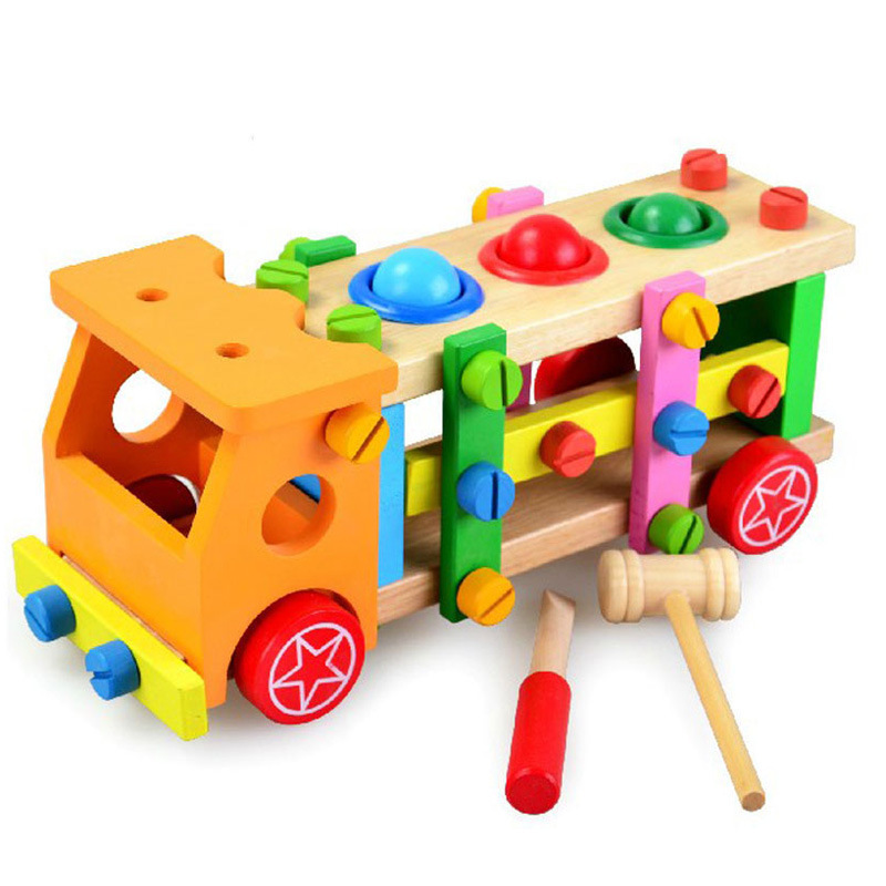 儿童拆装螺母玩具 益智玩具 木制玩具 敲球螺丝车JF24  螺丝车1.1