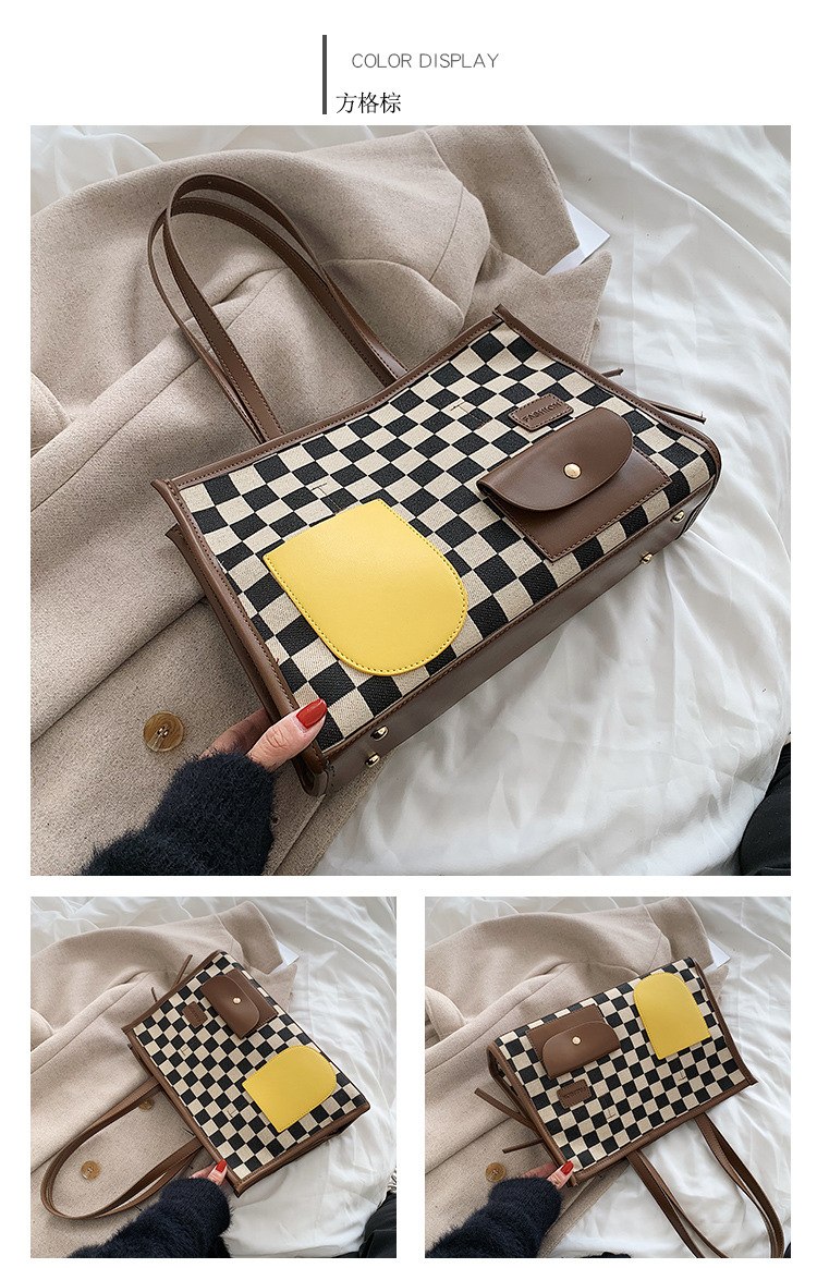 Hand-held Large-capacity Checkerboard Ladies Bag 2021 New Autumn And Winter One-shoulder Tote Bag display picture 12