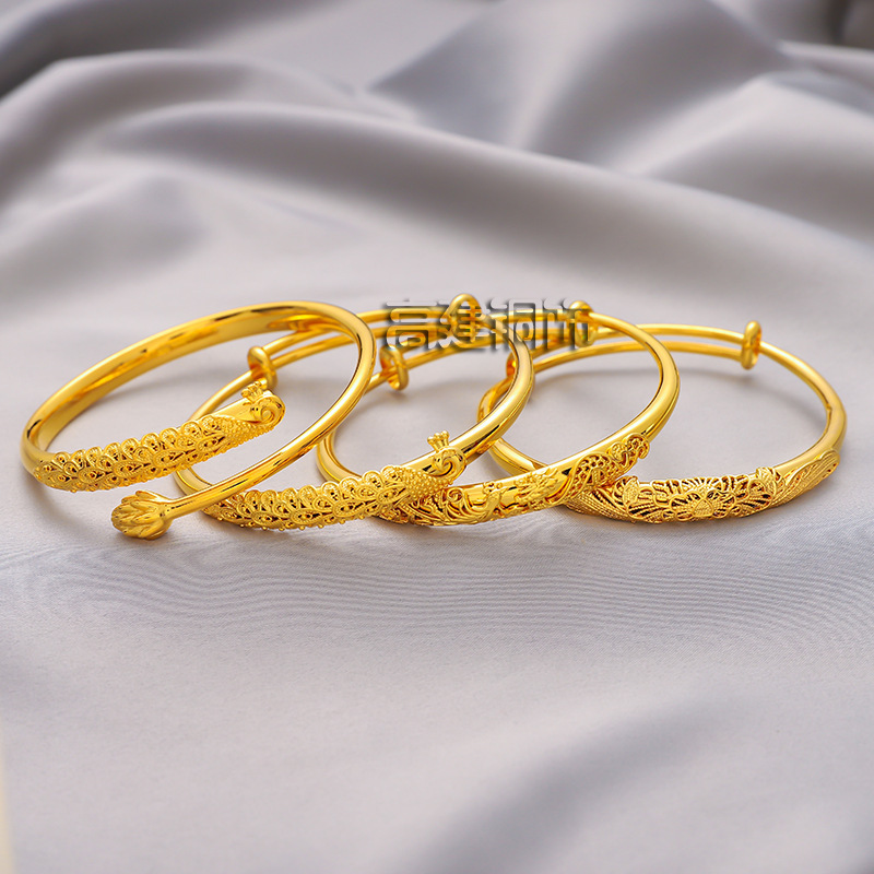 Lotus Peacock opening bracelet brass gold-plated peony push-pull jewelry a variety of sand gold creative stall wholesale Lotus Peacock opening bracelet brass gold-plated peony push-pull jewelry a variety of sand gold creative stall wholesale