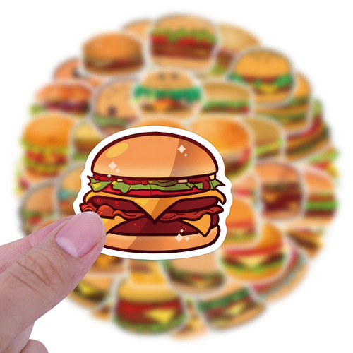 60张新款汉堡包主题个性搞笑涂鸦贴纸汽车行李箱水杯防水贴纸批发