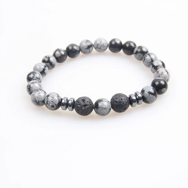 Bracelet natural stone, with snowflakes, 8mm