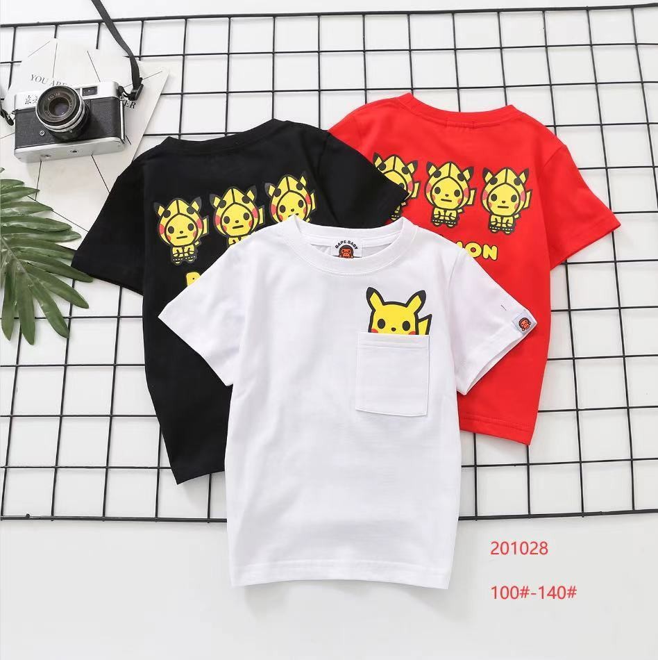 外贸童装 男女童 时尚卡通图案口袋短袖T恤纯棉圆领衫2021夏款|ms