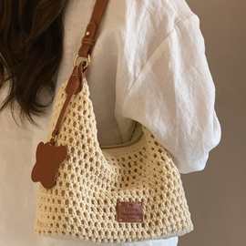 新款英伦风手工编织托特包春夏慵懒风编织斜挎包大容量通勤单肩包