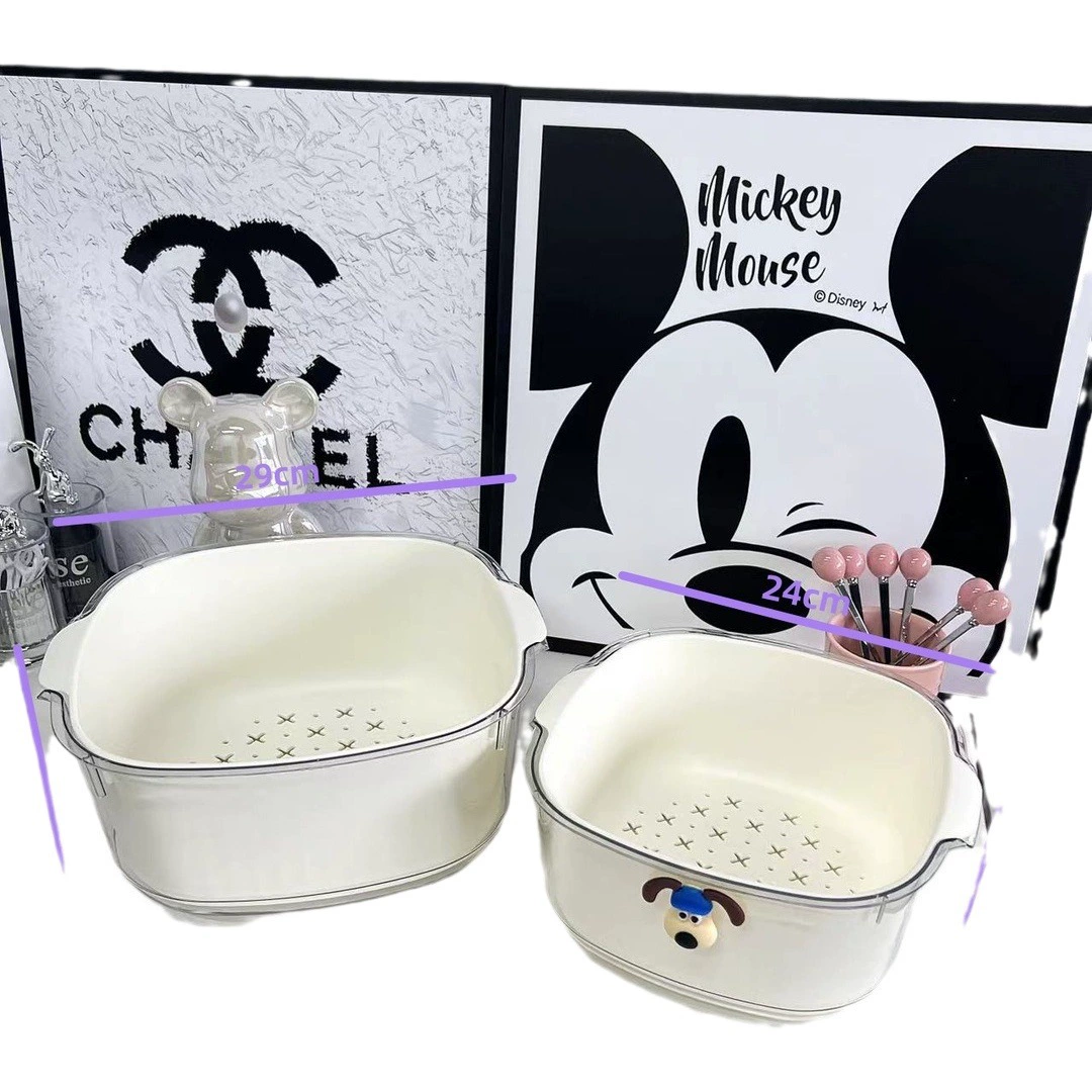 Двухслойная корзина для слива в кремовом стиле, прозрачная корзина для мытья ценных фруктов и овощей для собак, бытовая утолщенная фильтрованная тарелка для фруктов