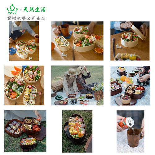  new gift tableware lunch box wooden single layer double layer children's lunch box picnic lunch box convenient for work