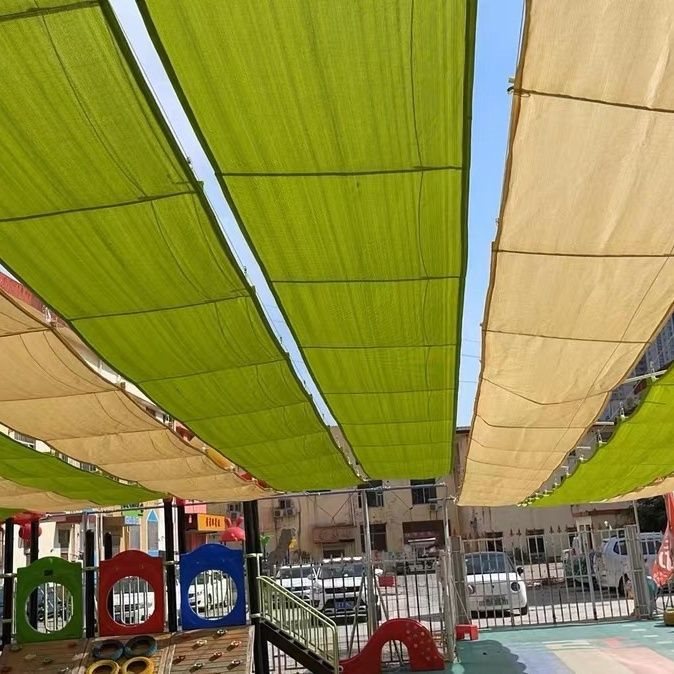 高端幼儿园阳光房遮阳庭院遮阴网帆户外遮阳天幕遮阳泳池波浪式网