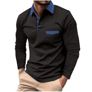 Europe and the United States cross-border 2024 spring and autumn new quick sale Amazon POLO shirt pocket men's lapel long sleeve polo shirt