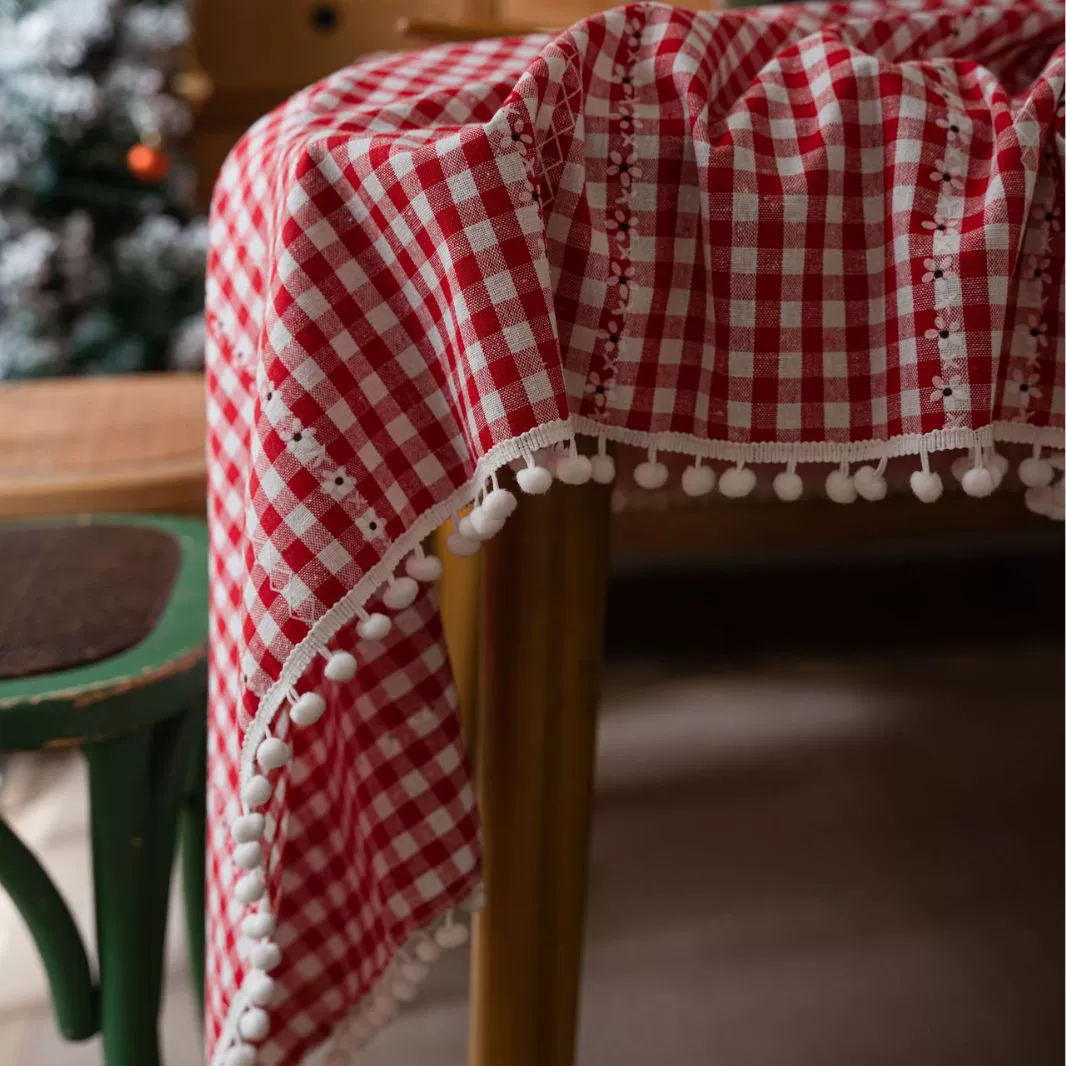 Rectangular tablecloth, cotton‑linen, dustproof red checkered decorative table mat, multiple sizes