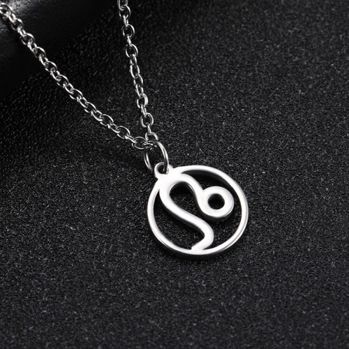 Alibaba.com Hot Selling Fashion Minimalist Stainless Steel Twelve Constellations Round Hollow Leo Taurus Pendant Necklace