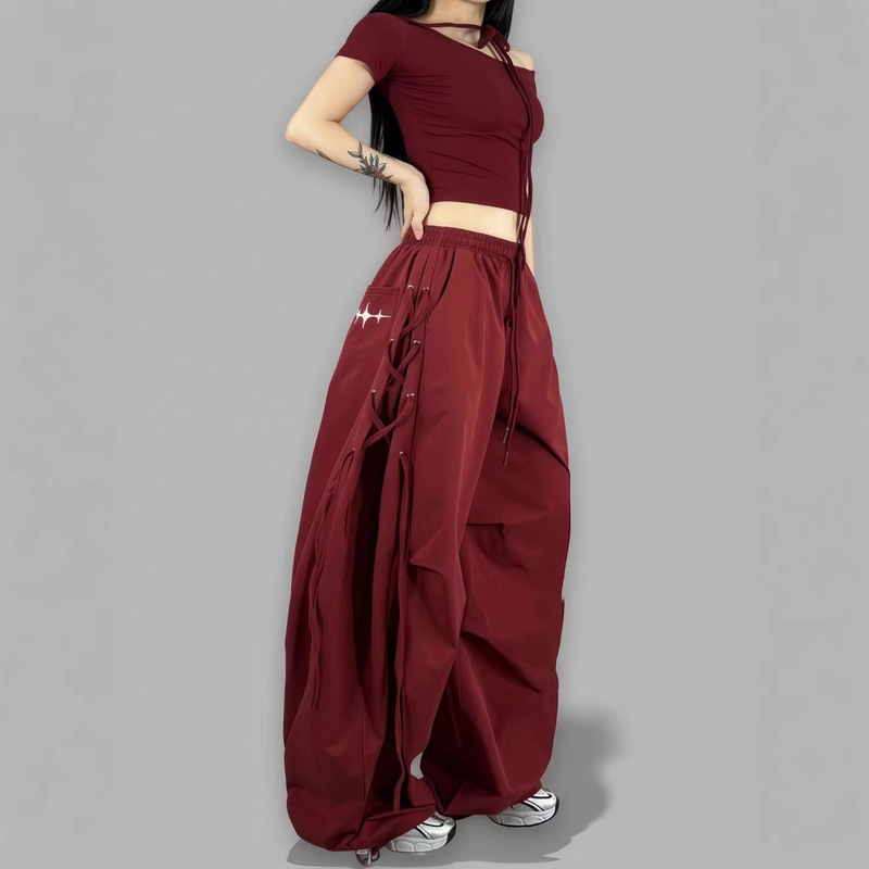 Summer Thin Sports Pants for Women, Jazz Dance Pants, Loose Plus-Size Parachute Cargo Pants, Designer Wide-Leg Floor-Length Pants Summer Thin Sports Pants for Women, Jazz Dance Pants, Loose Plus-Size Parachute Cargo Pants, Designer Wide-Leg Floor-Length Pants