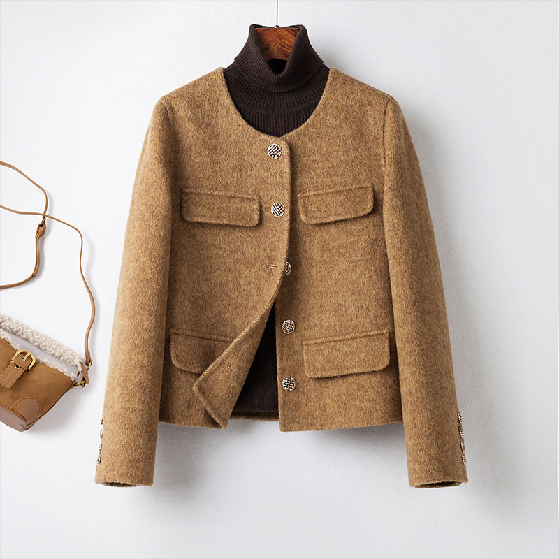 757#小香风双面羊绒大衣女短款气质名媛洋气羊毛呢子外套春季潮