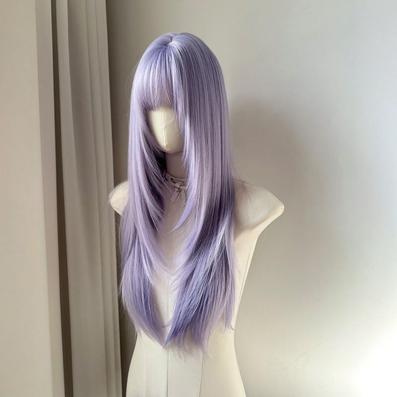 Purple Long Straight Wig Full Head Female Lolita Style with Bangs Cosplay High-Layered Daily Y2K Spicy Girl Punk Style Japanese Style