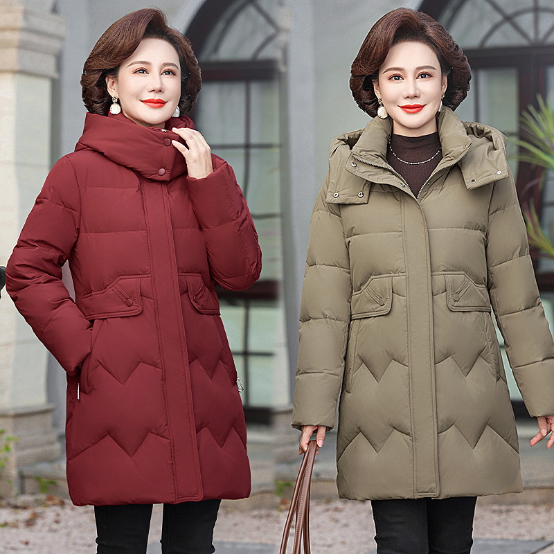 Counter Cold-Proof Middle-Aged Mother Hooded down Jacket Women's 2025 Winter Warm White Duck down Women's Mid-Length Jacket