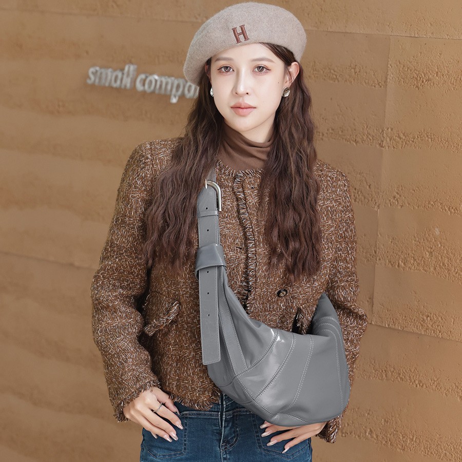 2025 New Croissant Bag Large Genuine Leather Versatile Women's Handbag Large Capacity Shoulder Crossbody Dumpling Bag